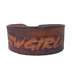 Hand Tooled Leather Clasp Cuff Bracelet Snap Closure Cowgirl Up